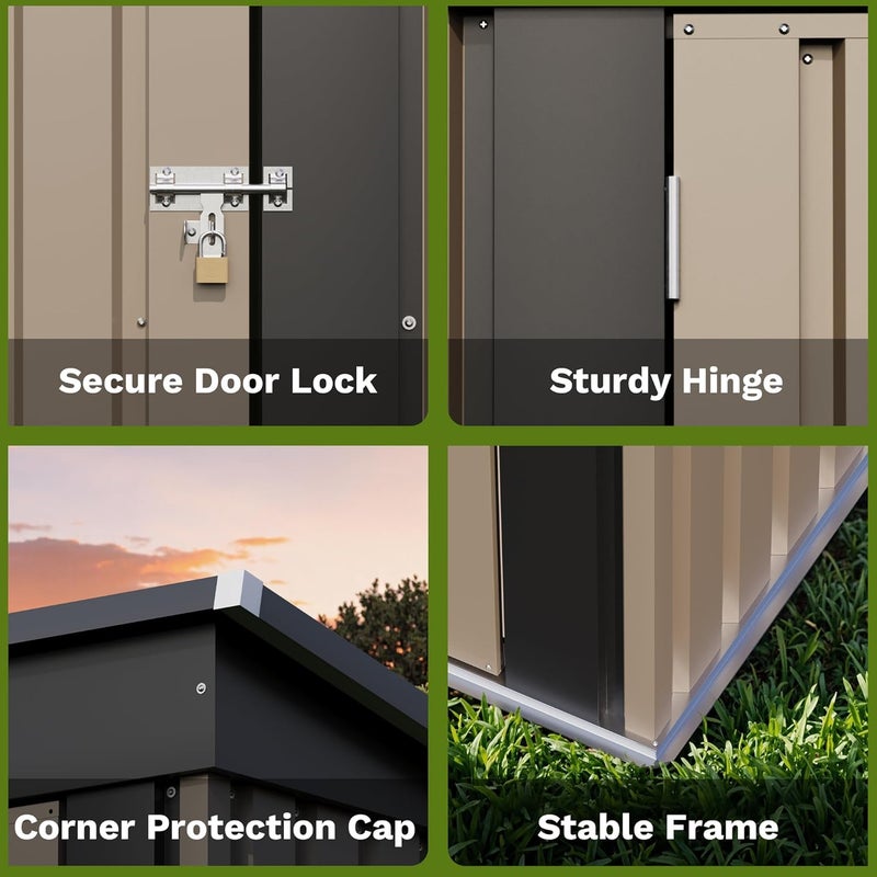 Patiowell 5x3 FT Outdoor Storage Shed, Tool Shed with Sloping Roof and Lockable Door, Metal Shed for Backyard Garden Patio Lawn, Brown - Image 5